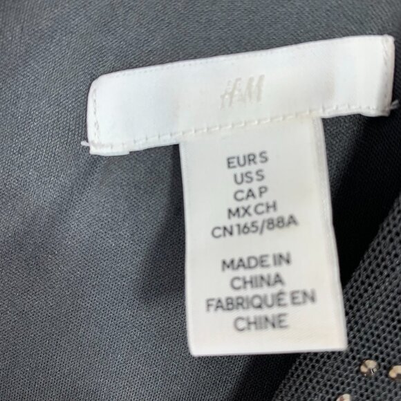 Rhinestone-embellished dress dark grey long sleeve mesh sz S H&M - Picture 2 of 16